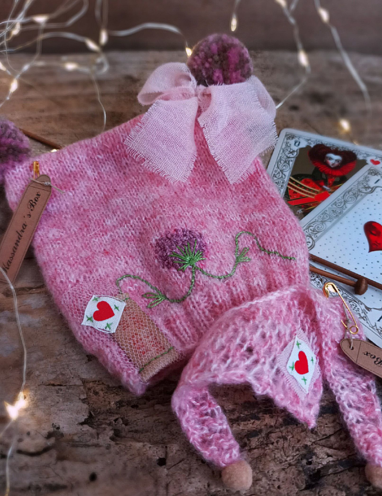 #075-01 PinkKnitWithPompomsSet