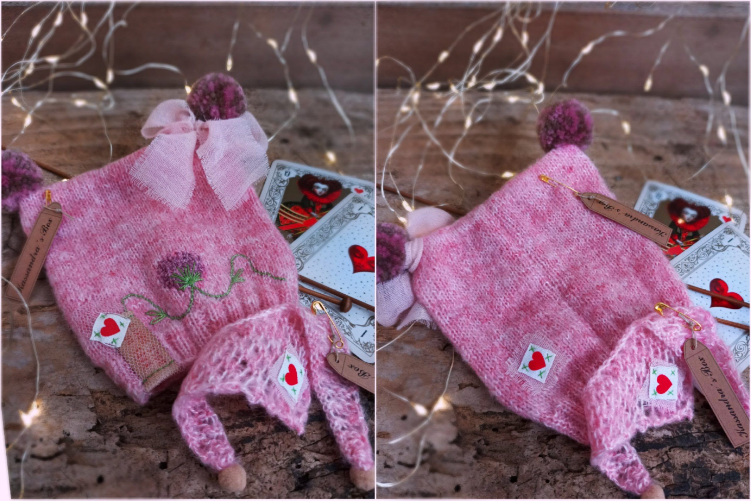 #075-03 PinkKnitWithPompomsSet